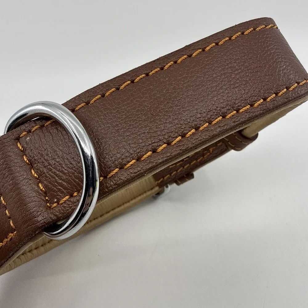 Riparo Genuine Leather Padded Dog Heavy Duty K-9 Adjustable Collar 24